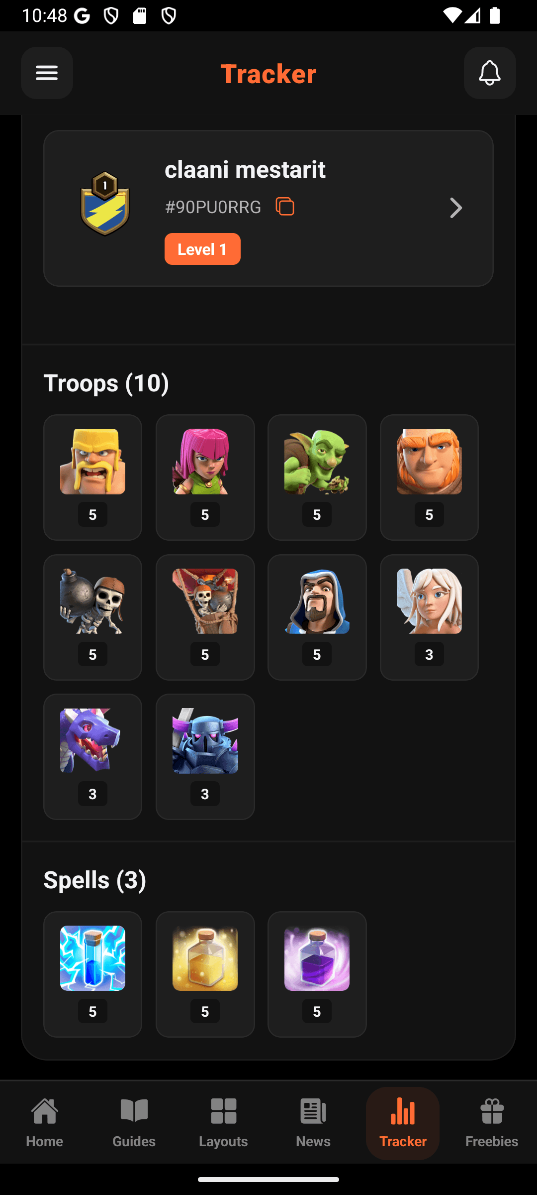 Clash Companion tracker player profile and progress screen